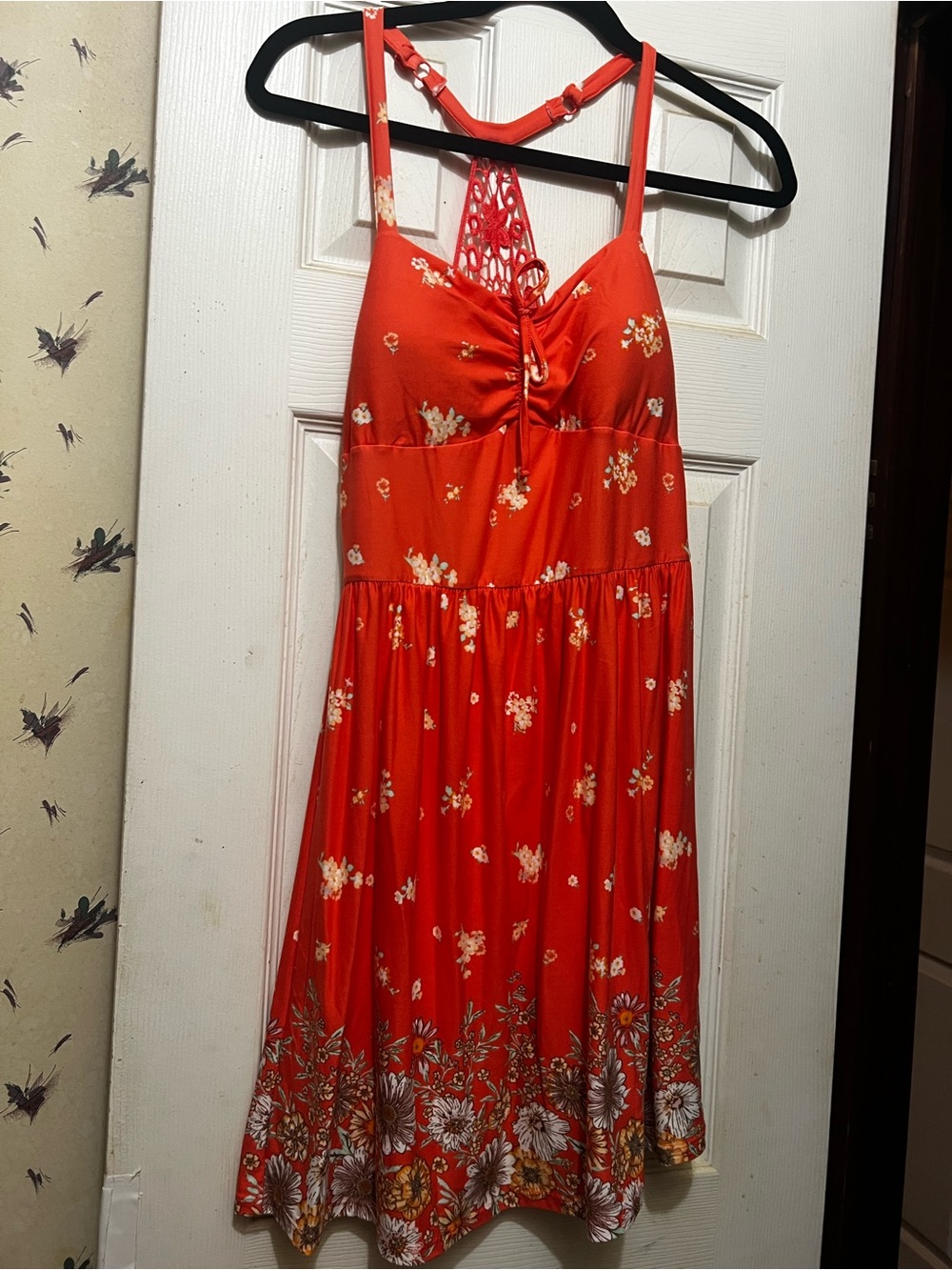No Boundaries Coral Floral Lace-Back Sundress
